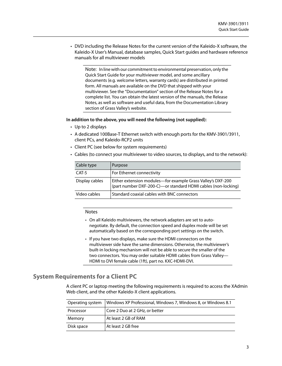 System requirements for a client pc | Grass Valley KMV-3901 Quick Start v.7.80 User Manual | Page 9 / 29