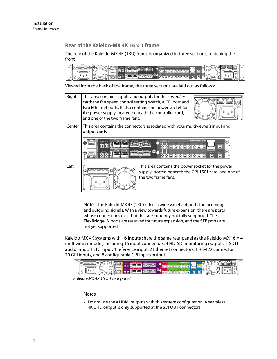 Rear of the kaleido-mx 4k 16 × 1 frame | Grass Valley Kaleido-MX 4K (1RU) v.7.80 User Manual | Page 18 / 51