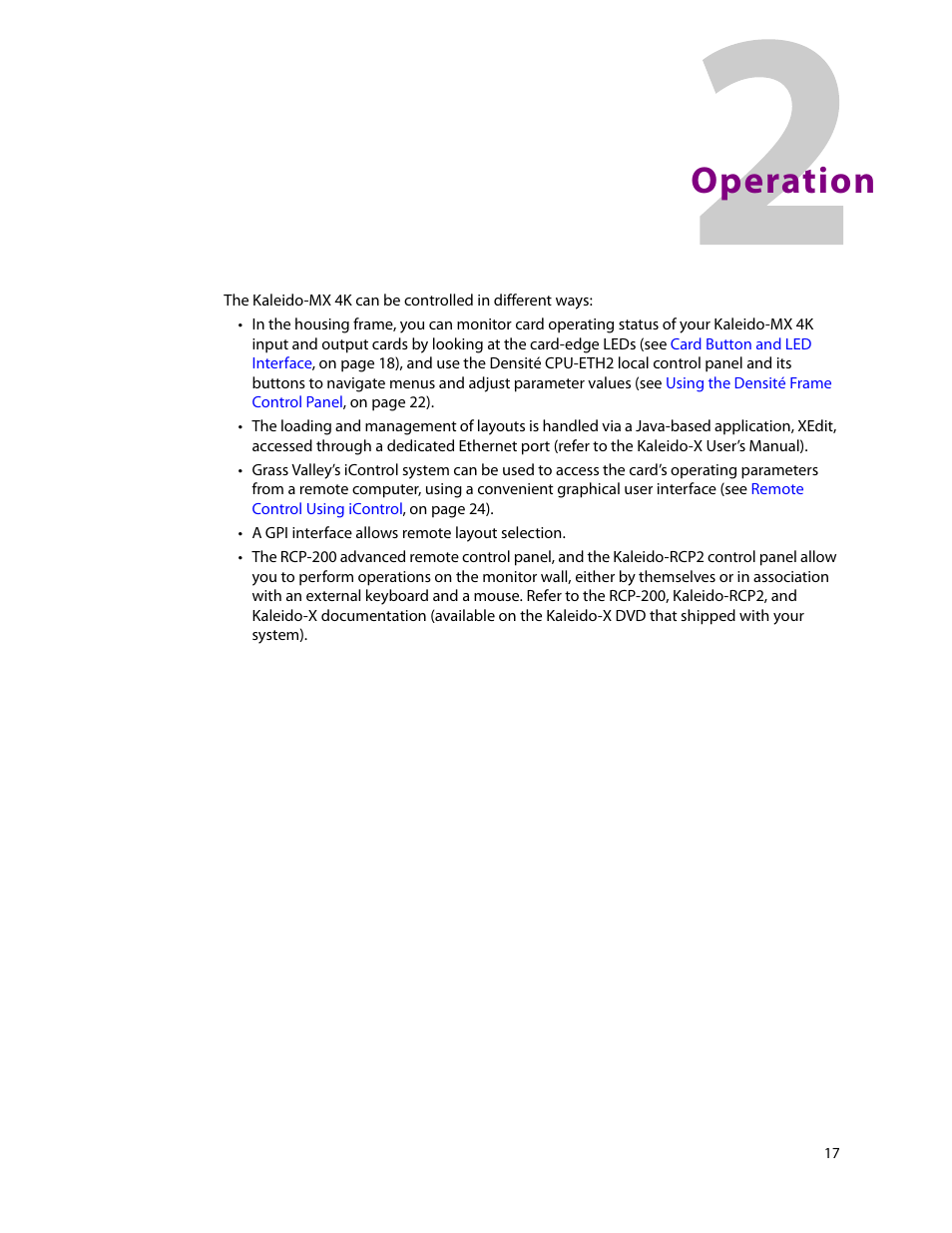 Operation, 2 operation | Grass Valley Kaleido-MX 4K (1RU) v.7.80 User Manual | Page 31 / 51