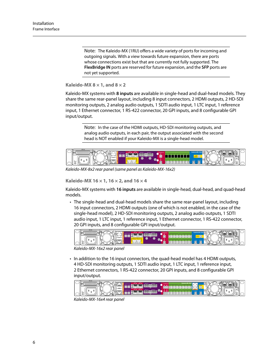 Kaleido-mx 8 × 1, and 8 × 2, Kaleido-mx 16 × 1, 16 × 2, and 16 × 4 | Grass Valley Kaleido-MX (1RU) v.7.80 User Manual | Page 20 / 55