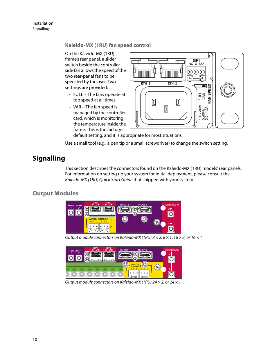 Signalling, Output modules | Grass Valley Kaleido-MX (1RU) v.7.80 User Manual | Page 24 / 55