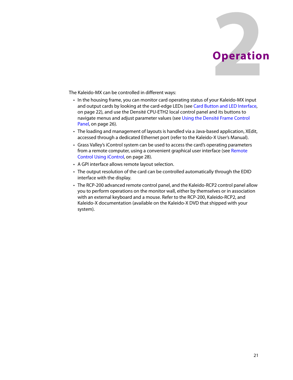 Operation, 2 operation | Grass Valley Kaleido-MX (1RU) v.7.80 User Manual | Page 35 / 55