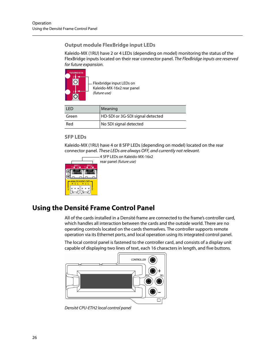 Using the densité frame control panel, Using the densité frame control, Panel | Using the densité, Frame control panel | Grass Valley Kaleido-MX (1RU) v.7.80 User Manual | Page 40 / 55