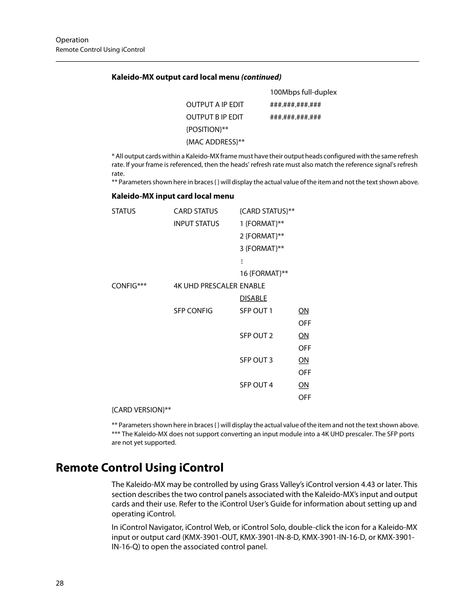 Remote control using icontrol, Remote, Control using icontrol | Grass Valley Kaleido-MX (1RU) v.7.80 User Manual | Page 42 / 55