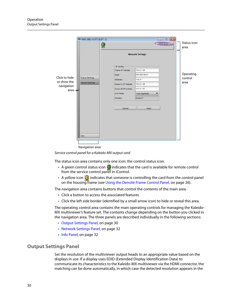 Output settings panel | Grass Valley Kaleido-MX (1RU) v.7.80 User Manual | Page 44 / 55