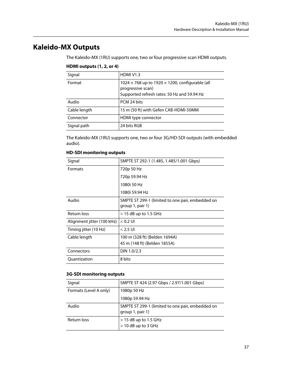 Kaleido-mx outputs | Grass Valley Kaleido-MX (1RU) v.7.80 User Manual | Page 51 / 55