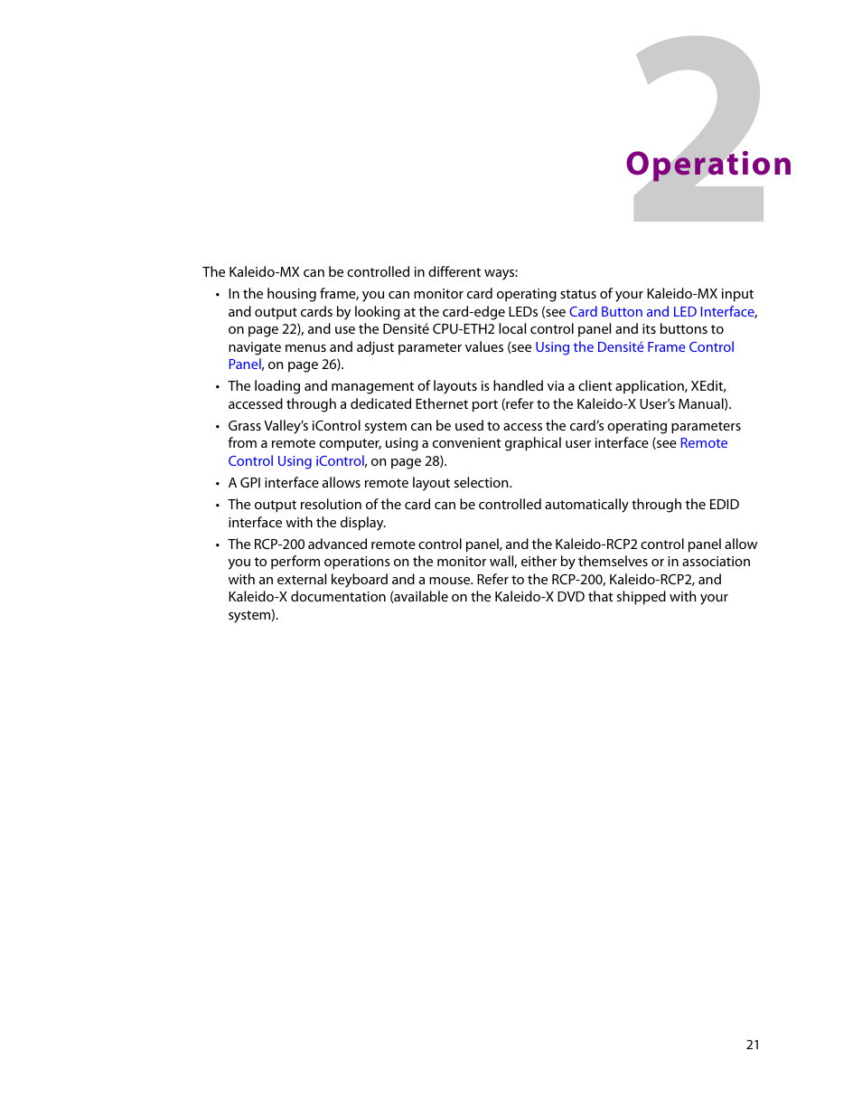 Operation, 2 operation | Grass Valley Kaleido-MX (3RU) v.7.80 User Manual | Page 35 / 55