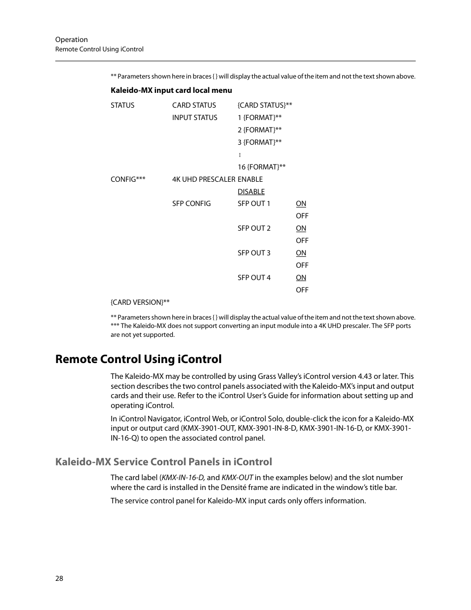 Remote control using icontrol, Kaleido-mx service control panels in icontrol, Remote | Control using icontrol | Grass Valley Kaleido-MX (3RU) v.7.80 User Manual | Page 42 / 55