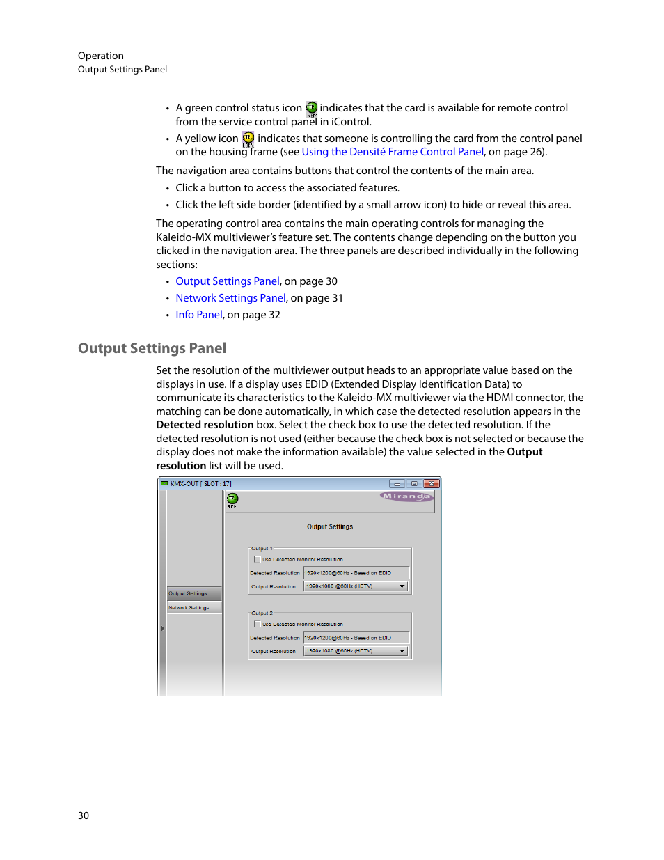 Output settings panel | Grass Valley Kaleido-MX (3RU) v.7.80 User Manual | Page 44 / 55