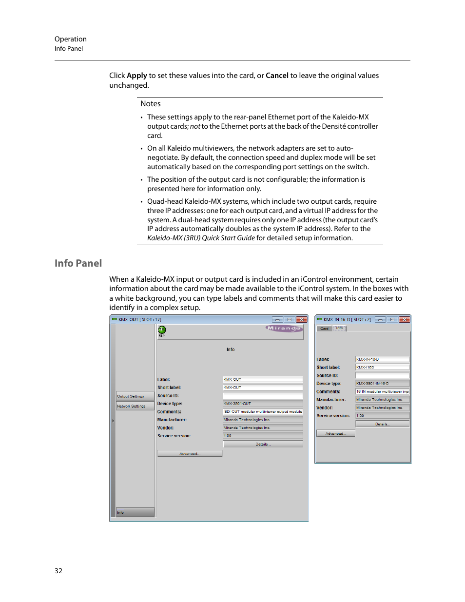 Info panel | Grass Valley Kaleido-MX (3RU) v.7.80 User Manual | Page 46 / 55