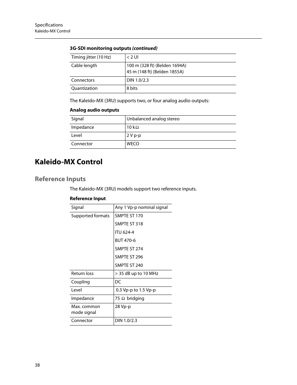 Kaleido-mx control, Reference inputs | Grass Valley Kaleido-MX (3RU) v.7.80 User Manual | Page 52 / 55