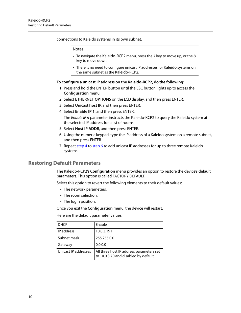 Restoring default parameters | Grass Valley Kaleido-RCP2 Dec 16 2014 User Manual | Page 20 / 27