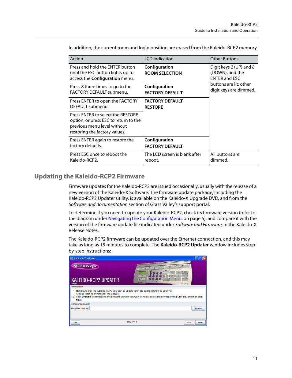 Updating the kaleido-rcp2 firmware | Grass Valley Kaleido-RCP2 Dec 16 2014 User Manual | Page 21 / 27