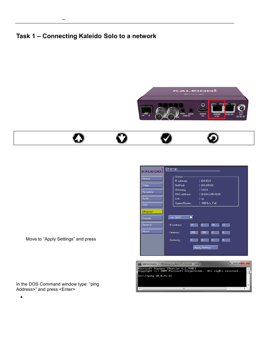 Task 1, Connecting kaleido-solo to a network, Task 1 – connecting kaleido-solo to a network | Grass Valley Kaleido-Solo Quick Start User Manual | Page 6 / 22