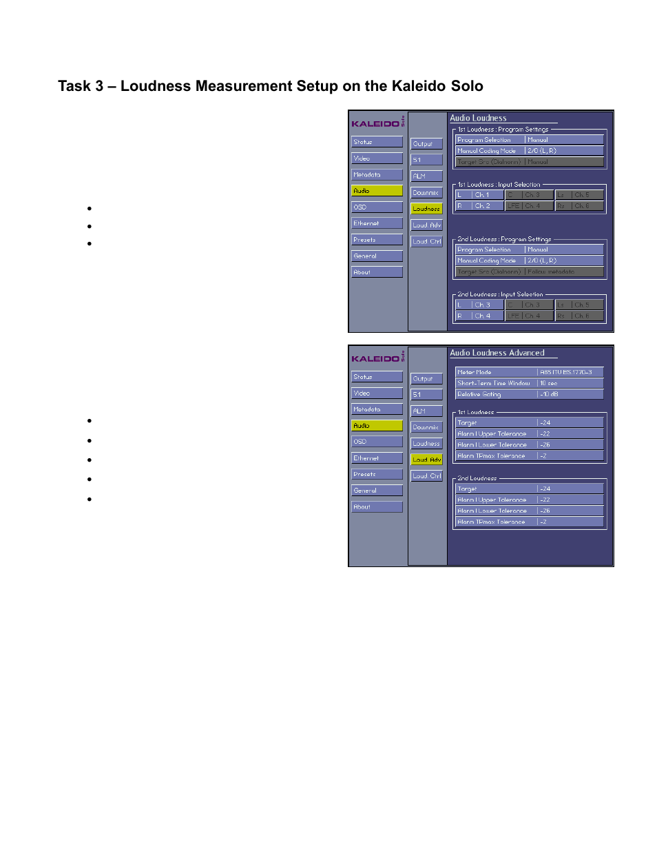 Task 3, Loudness measurement setup on the kaleido-solo | Grass Valley Kaleido-Solo Quick Start User Manual | Page 9 / 22