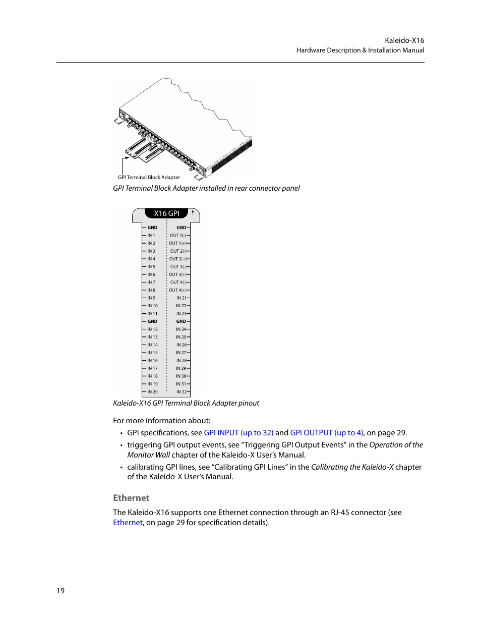 Ethernet | Grass Valley Kaleido-X16 Installation v.7.70 User Manual | Page 31 / 45