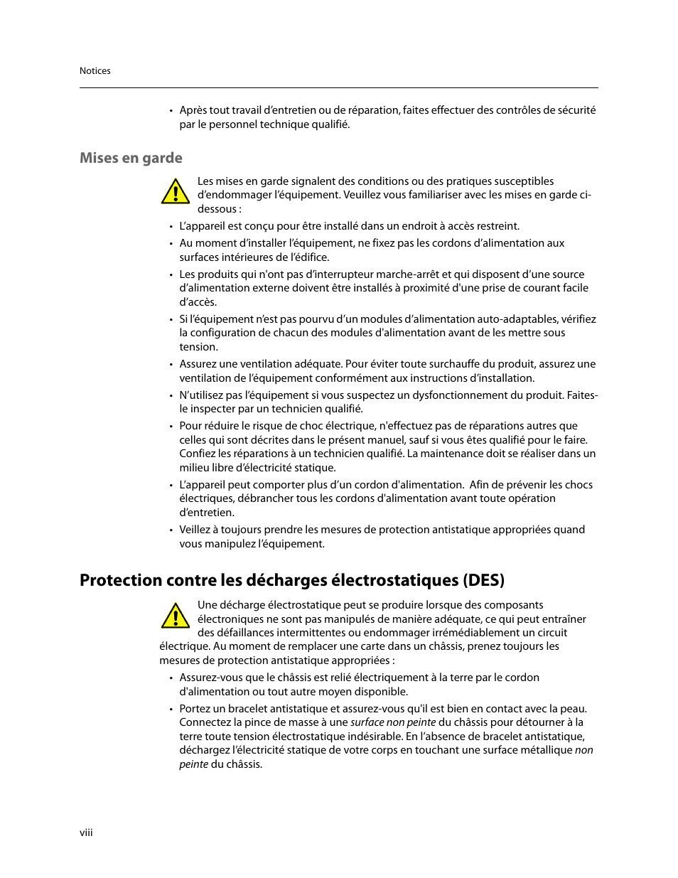 Mises en garde | Grass Valley Kaleido-X16 Installation v.7.70 User Manual | Page 8 / 45