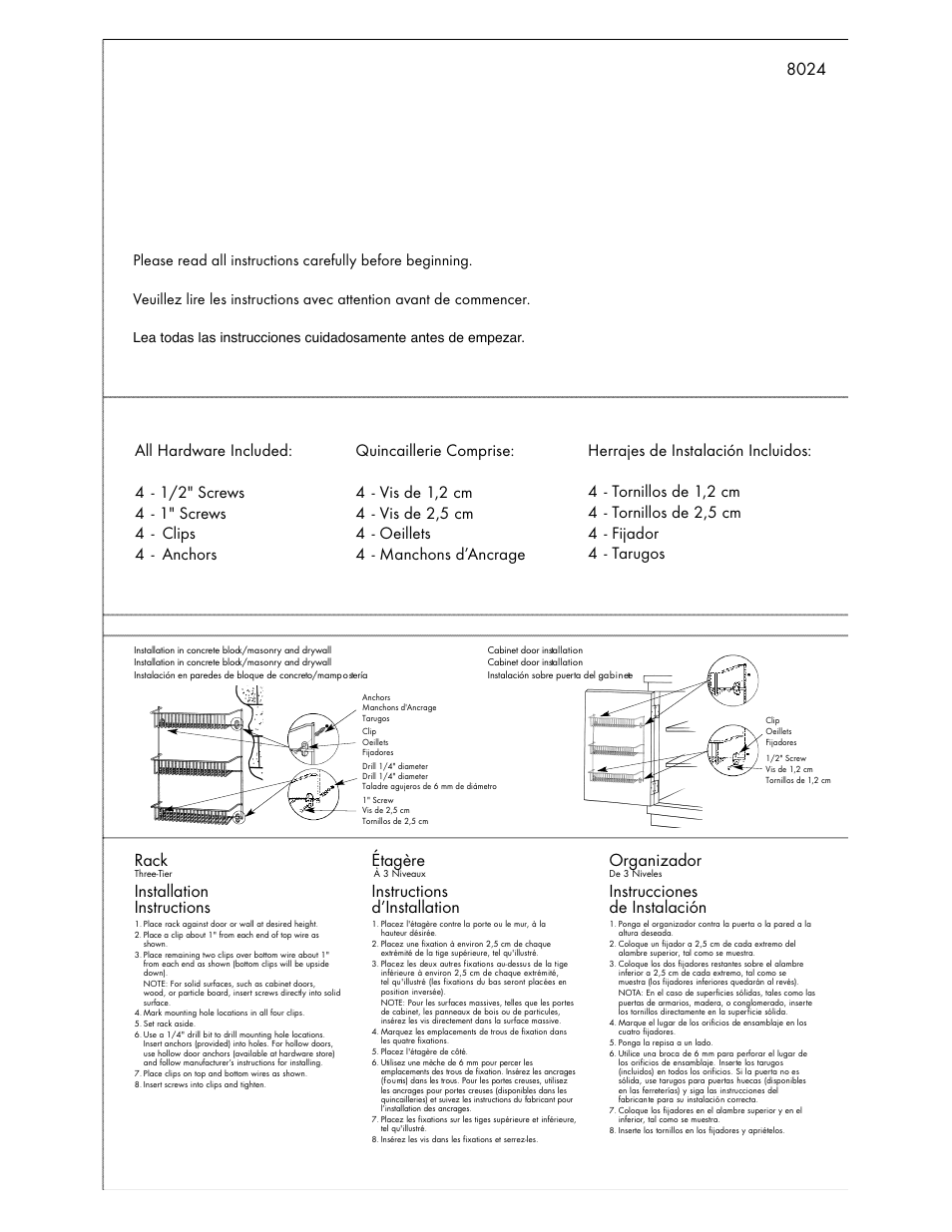 Closet Maid Rack Three-Tier 8024 User Manual | 1 page