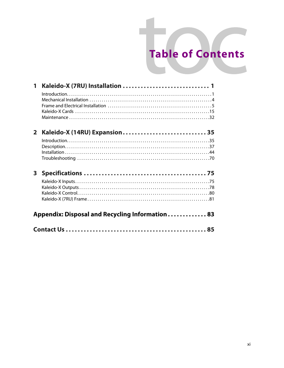 Grass Valley Kaleido-X (7RU) v.7.70 User Manual | Page 11 / 97