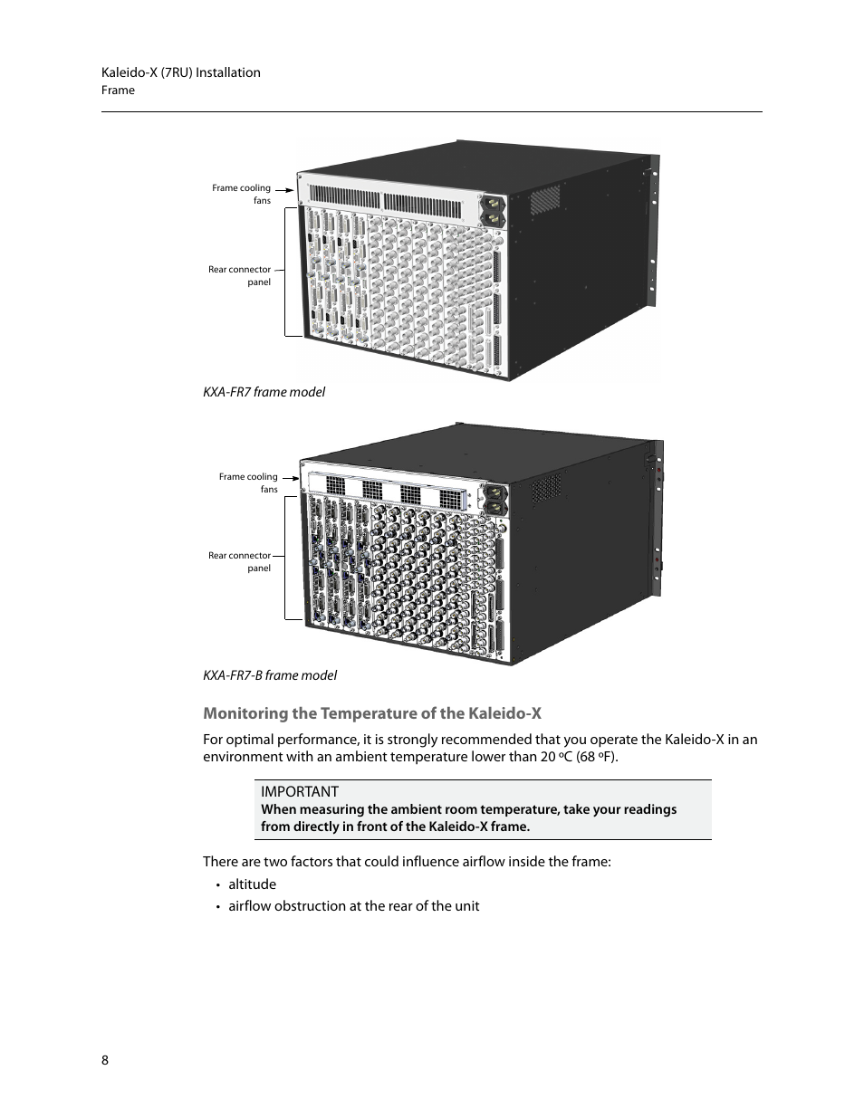 Monitoring the temperature of the kaleido-x, Important | Grass Valley Kaleido-X (7RU) v.7.70 User Manual | Page 20 / 97
