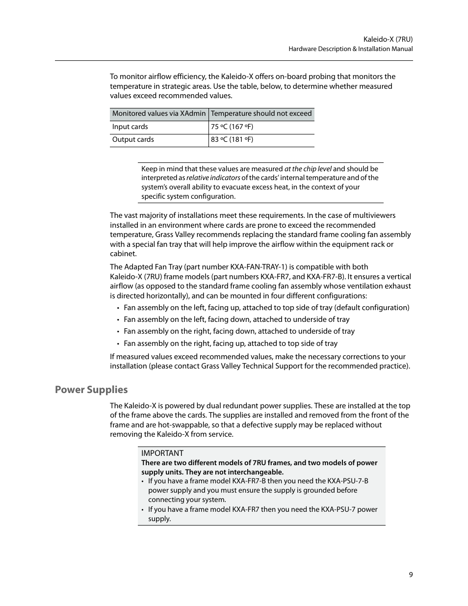 Power supplies | Grass Valley Kaleido-X (7RU) v.7.70 User Manual | Page 21 / 97