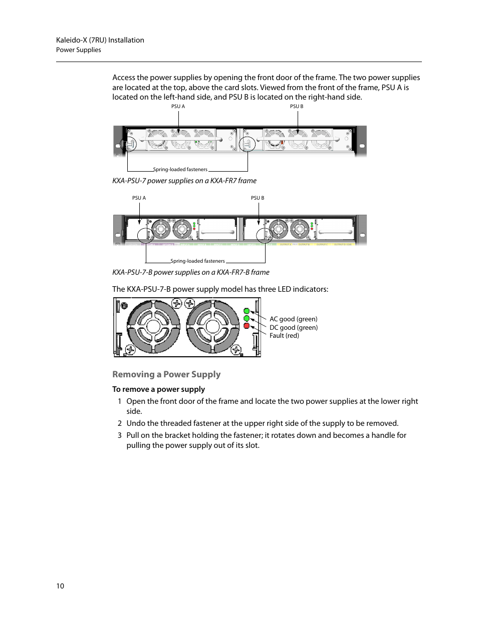 Removing a power supply | Grass Valley Kaleido-X (7RU) v.7.70 User Manual | Page 22 / 97