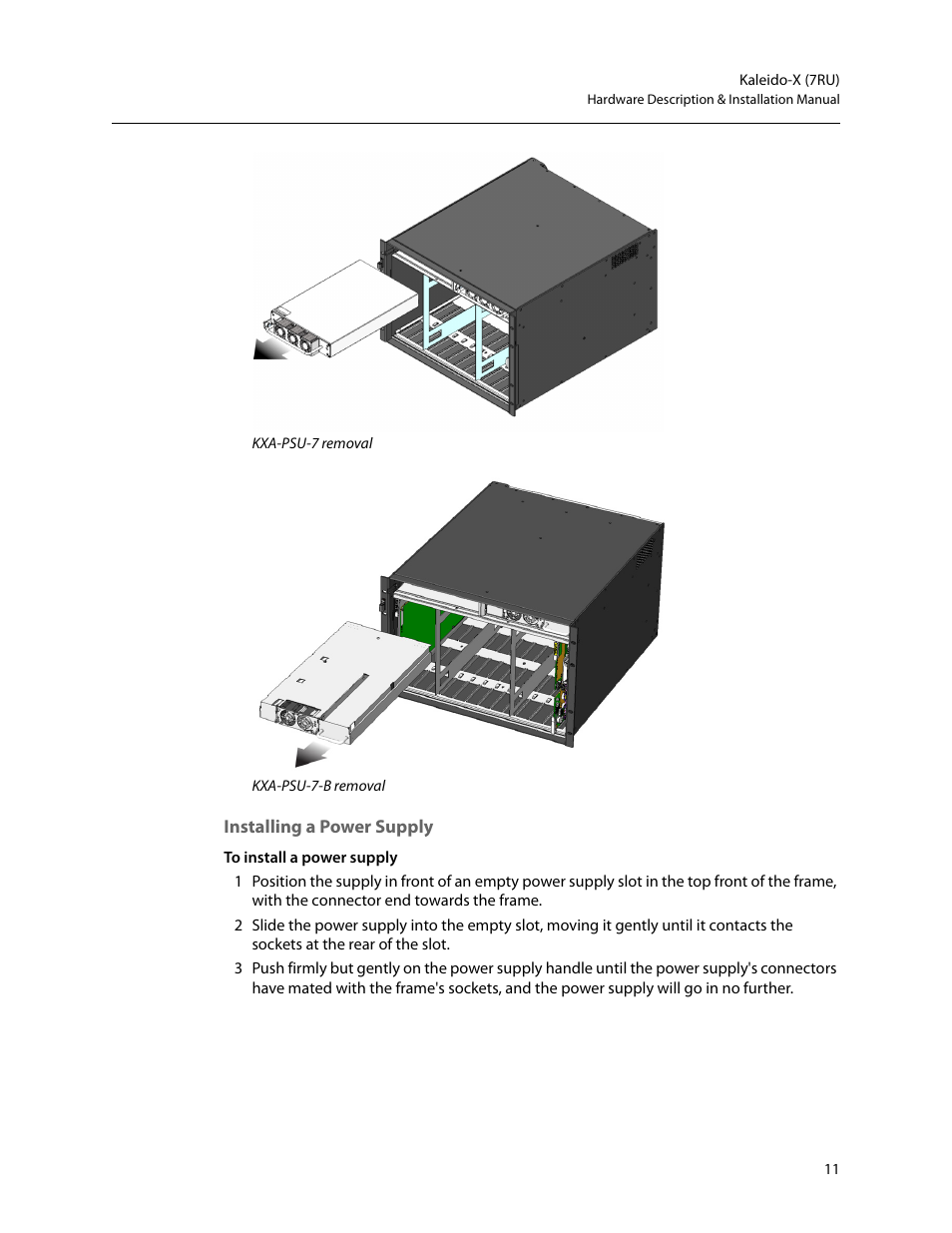 Installing a power supply | Grass Valley Kaleido-X (7RU) v.7.70 User Manual | Page 23 / 97