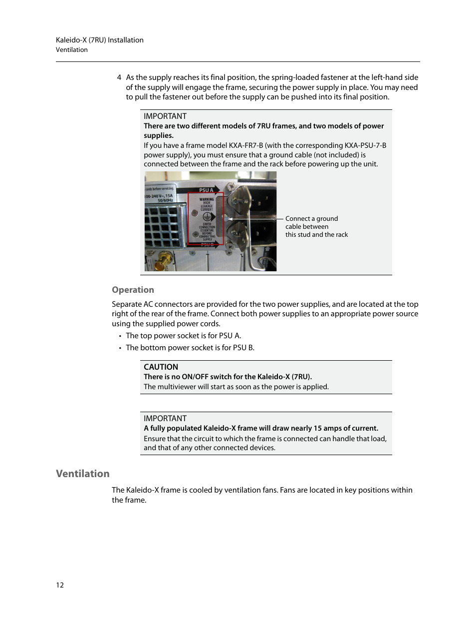 Operation, Ventilation | Grass Valley Kaleido-X (7RU) v.7.70 User Manual | Page 24 / 97