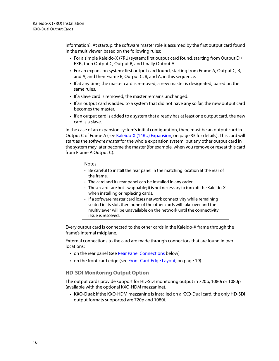 Hd-sdi monitoring output option | Grass Valley Kaleido-X (7RU) v.7.70 User Manual | Page 28 / 97