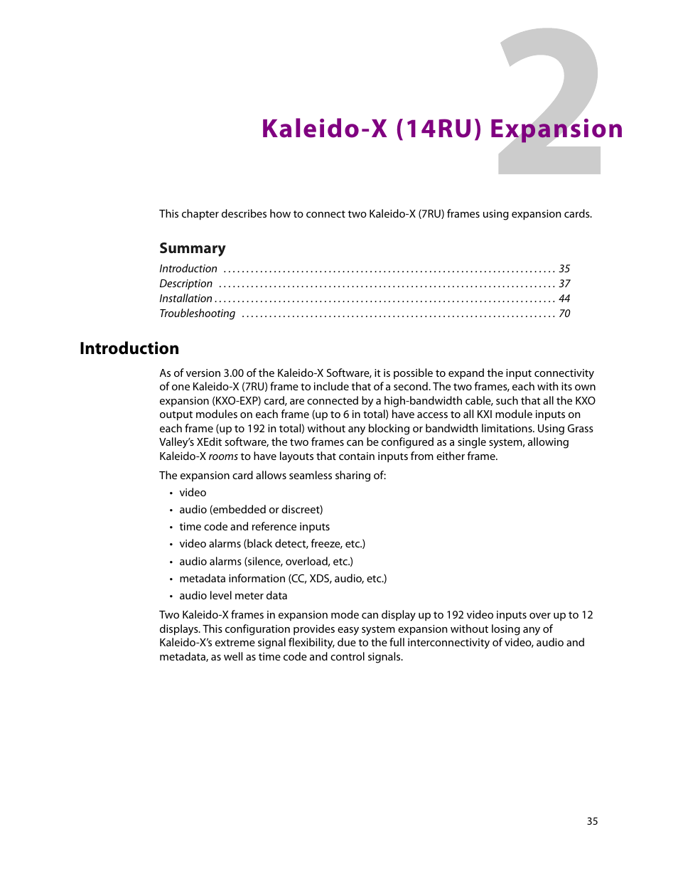 Kaleido-x (14ru) expansion, Introduction, 2 kaleido-x (14ru) expansion | Grass Valley Kaleido-X (7RU) v.7.70 User Manual | Page 47 / 97