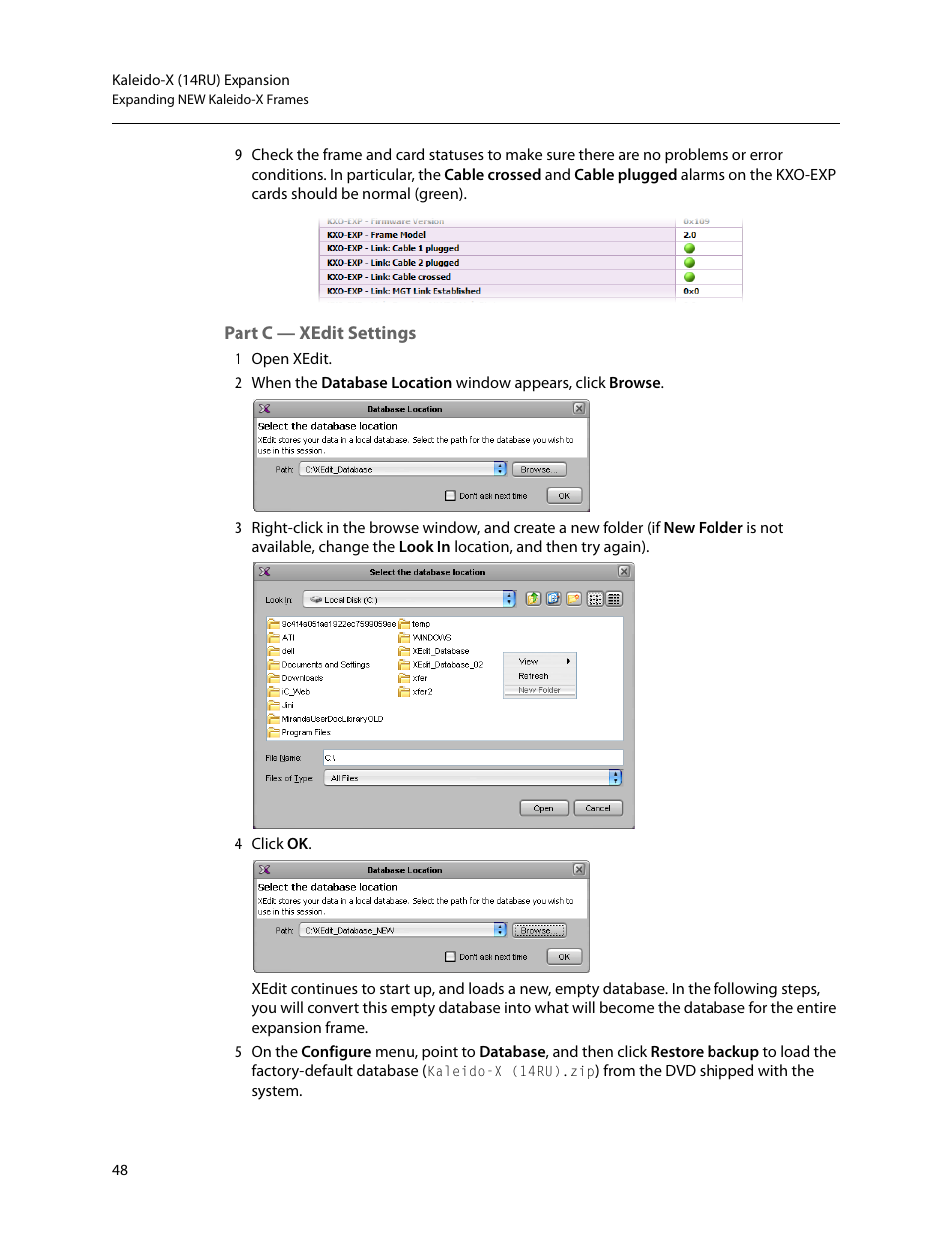 Part c — xedit settings, Dit (see, Part c — xedit | Settings | Grass Valley Kaleido-X (7RU) v.7.70 User Manual | Page 60 / 97