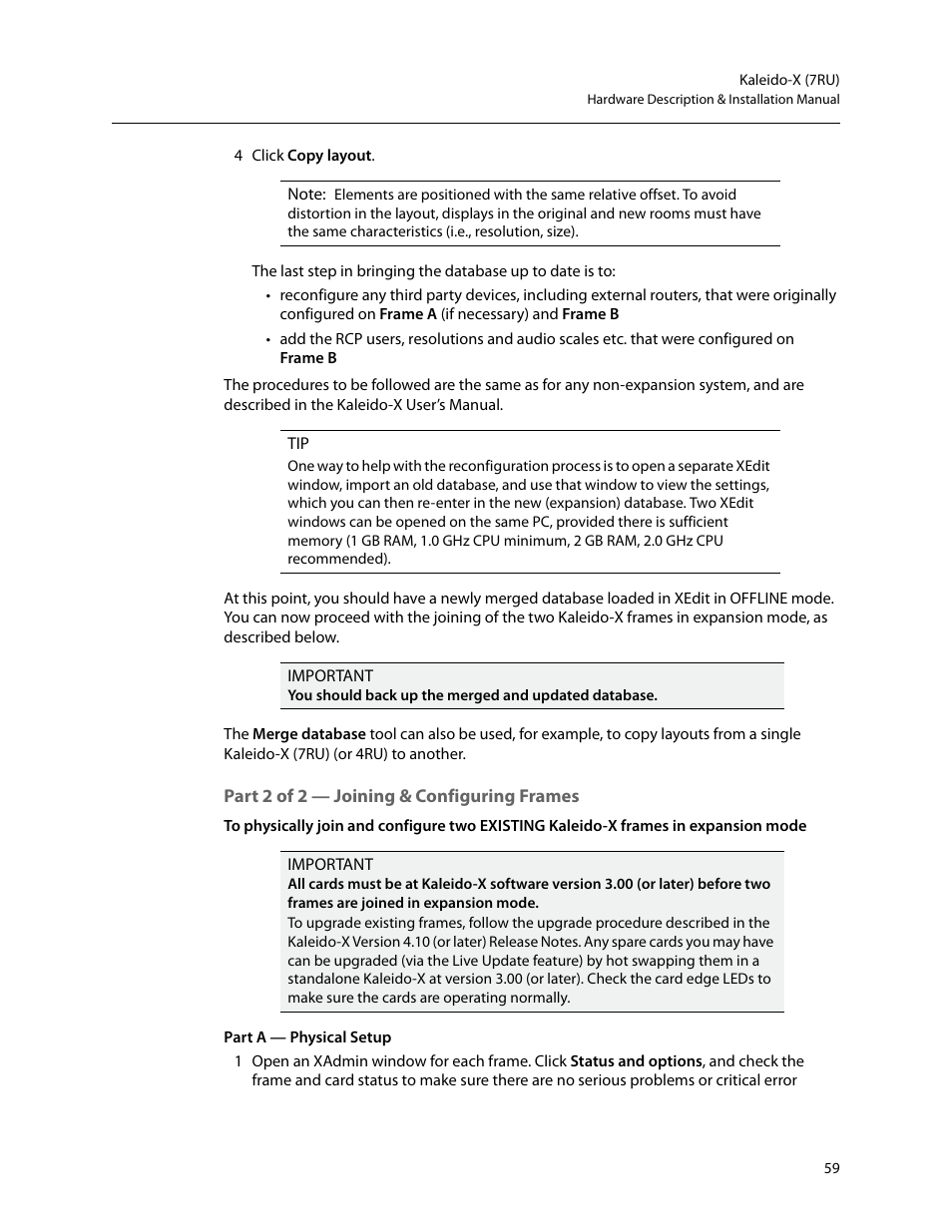 Part 2 of 2 — joining & configuring frames, Part 2 of 2 — joining & configuring, Frames | Grass Valley Kaleido-X (7RU) v.7.70 User Manual | Page 71 / 97