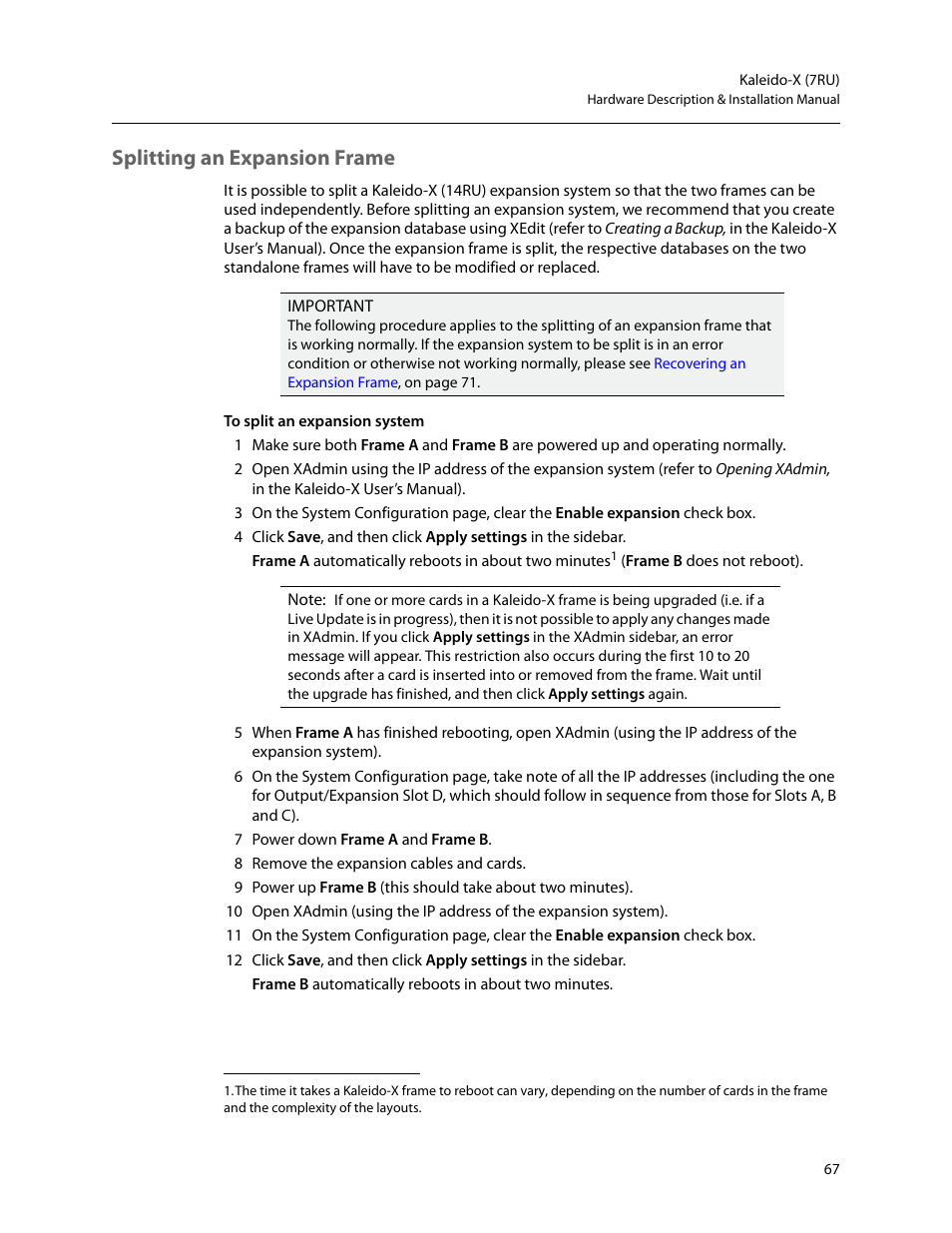Splitting an expansion frame | Grass Valley Kaleido-X (7RU) v.7.70 User Manual | Page 79 / 97