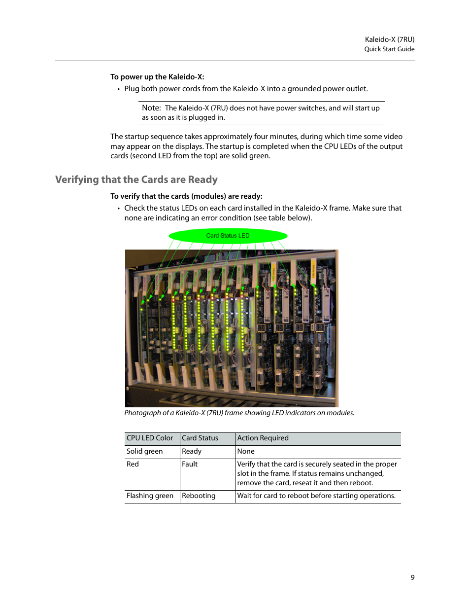 Verifying that the cards are ready | Grass Valley Kaleido-X (7RU) Quick v.7.80 User Manual | Page 21 / 41
