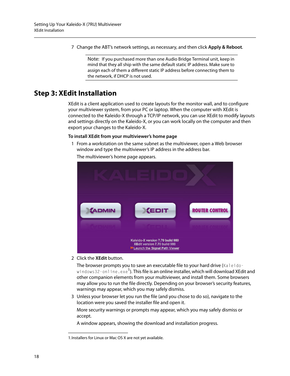 Step 3: xedit installation | Grass Valley Kaleido-X (7RU) Quick v.7.80 User Manual | Page 30 / 41