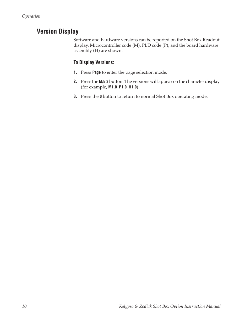 Version display | Grass Valley Kalypso Shot Box Option User Manual | Page 10 / 10