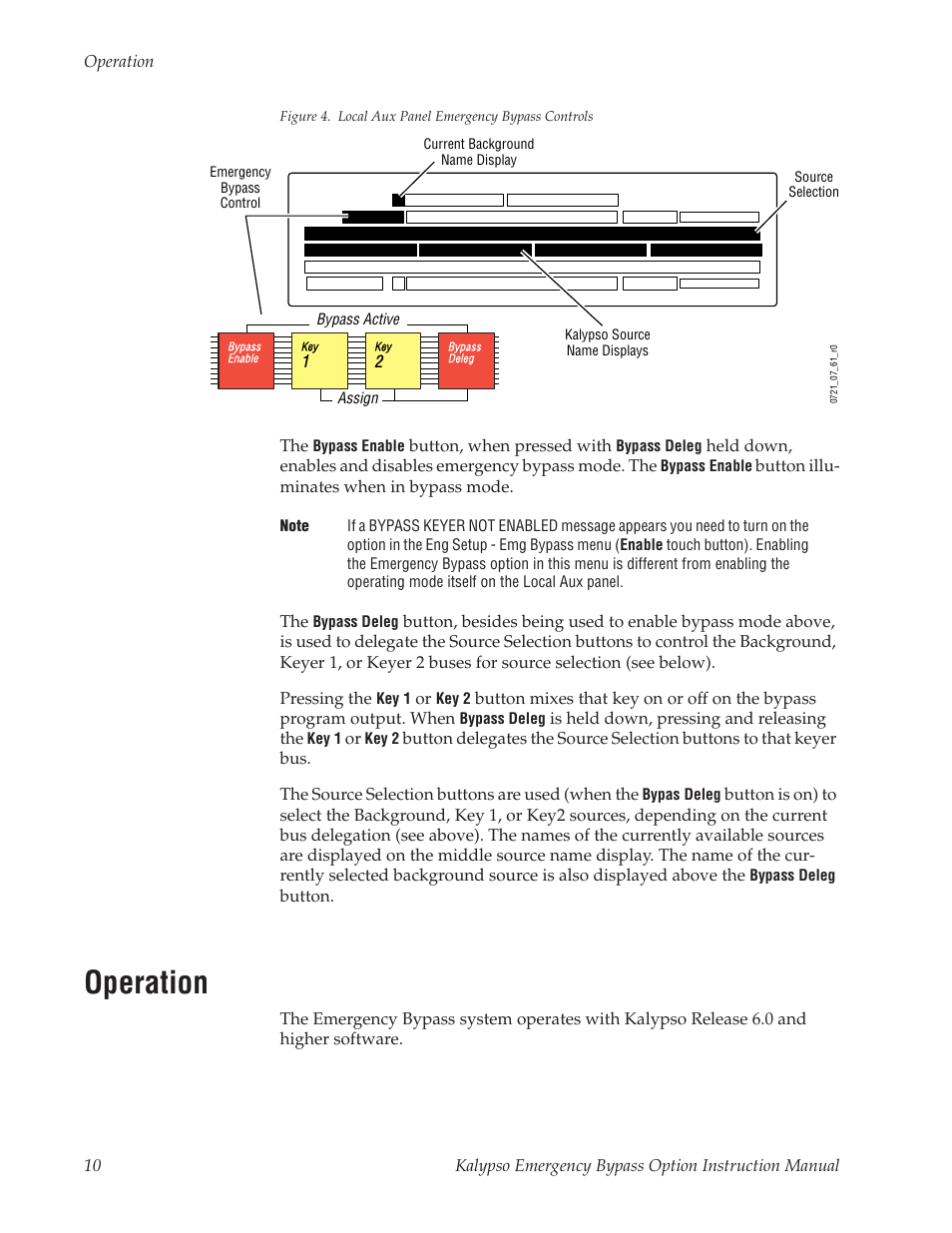 Operation | Grass Valley Kalypso Emergency Bypass Option User Manual | Page 10 / 32