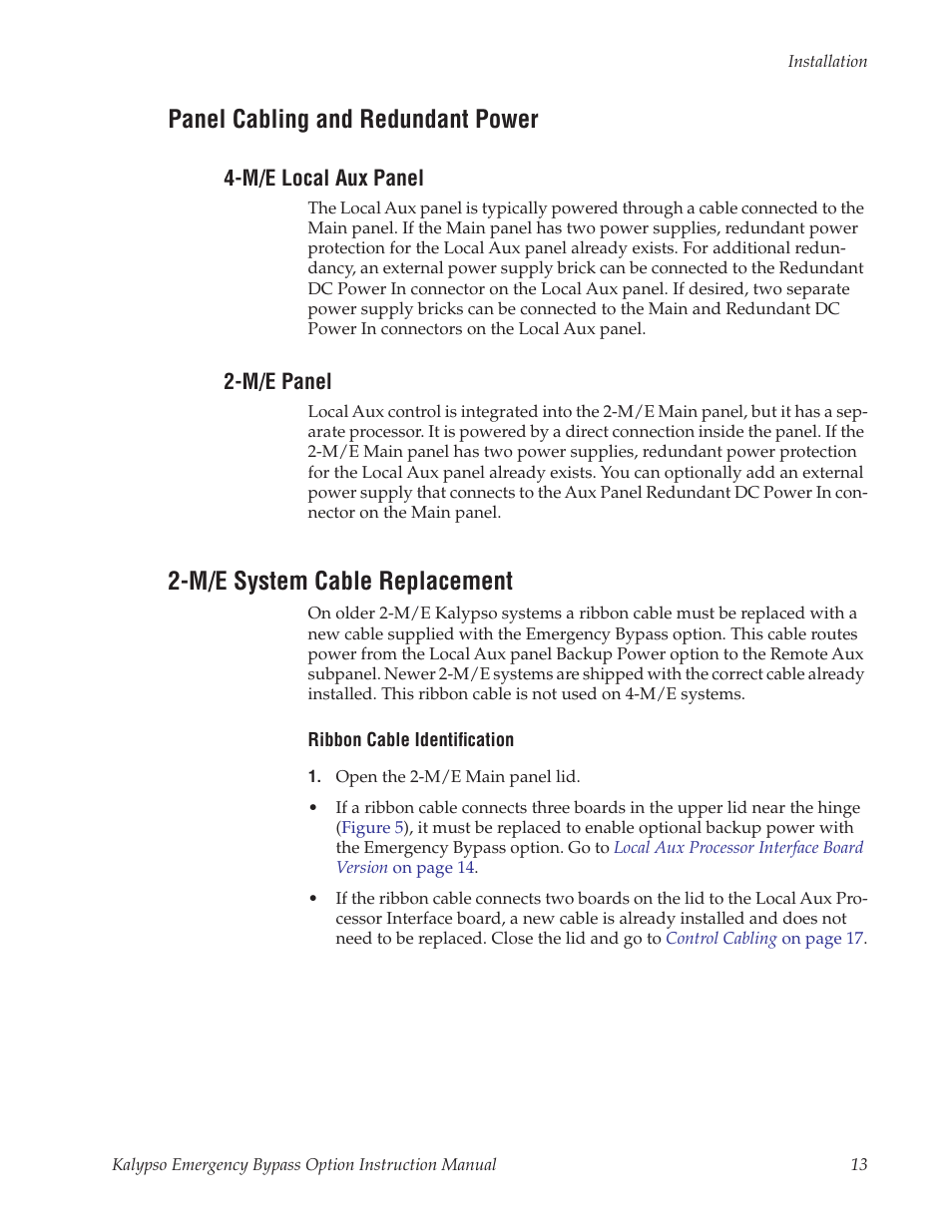 Panel cabling and redundant power, M/e system cable replacement | Grass Valley Kalypso Emergency Bypass Option User Manual | Page 13 / 32