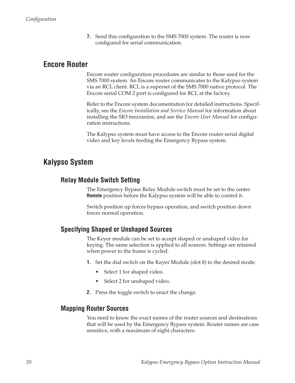 Encore router, Kalypso system | Grass Valley Kalypso Emergency Bypass Option User Manual | Page 20 / 32