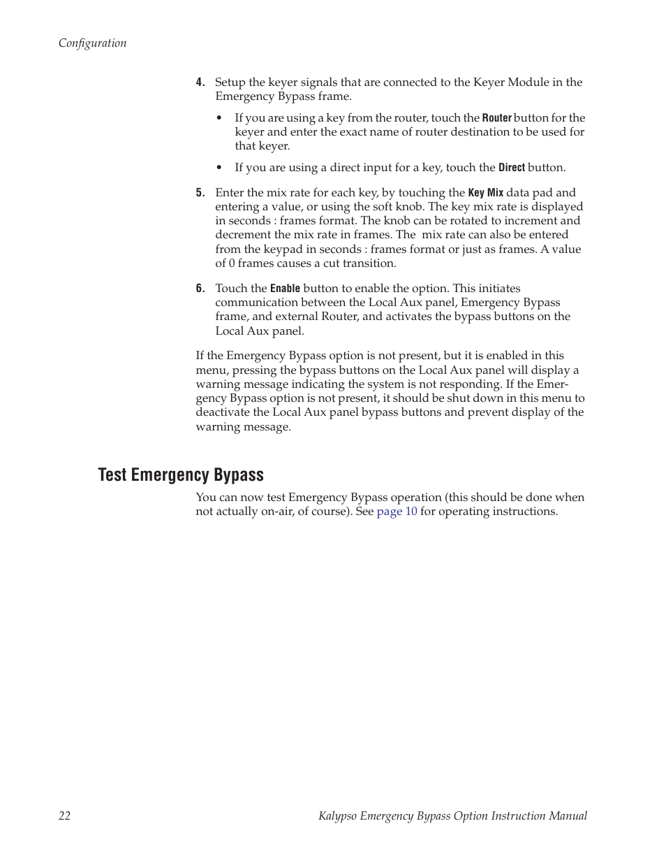 Test emergency bypass | Grass Valley Kalypso Emergency Bypass Option User Manual | Page 22 / 32