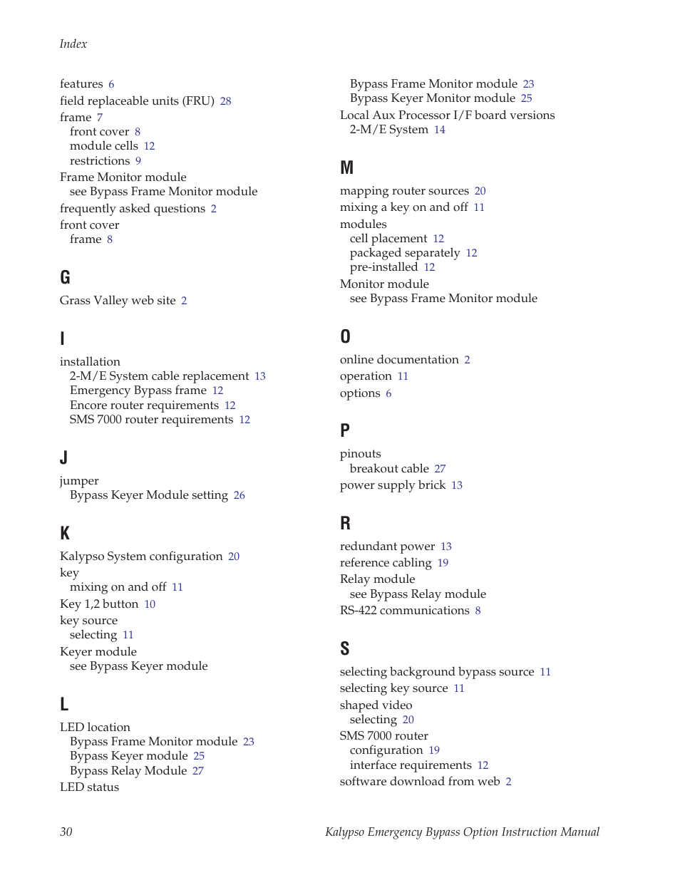 Grass Valley Kalypso Emergency Bypass Option User Manual | Page 30 / 32