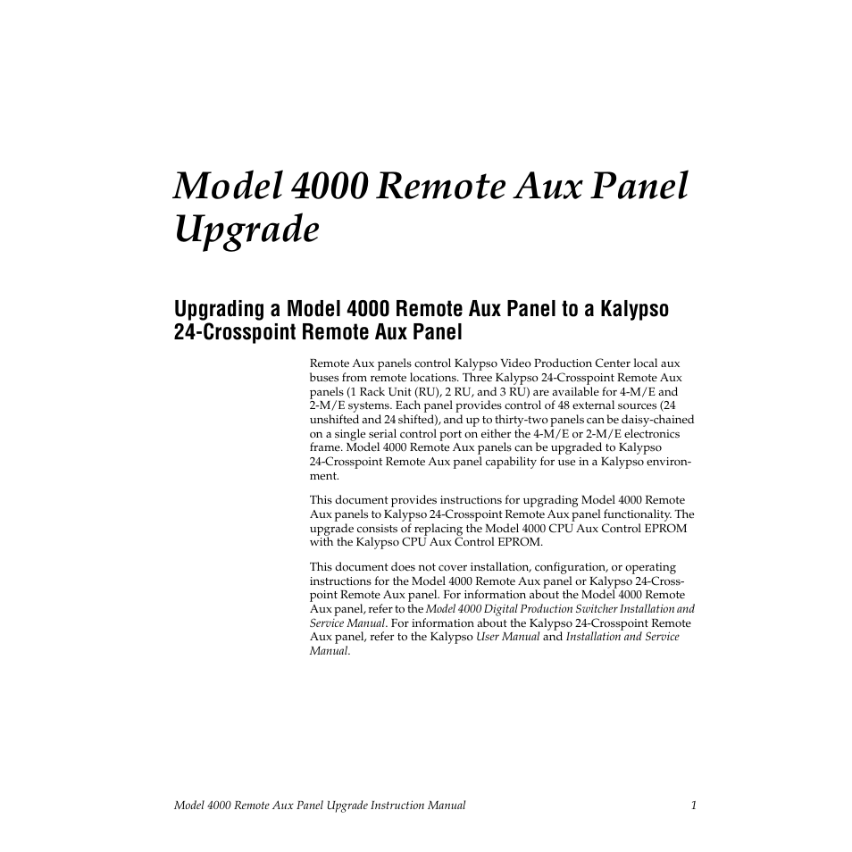 Model 4000 remote aux panel upgrade | Grass Valley 4000 Remote Aux Panel User Manual | Page 7 / 10