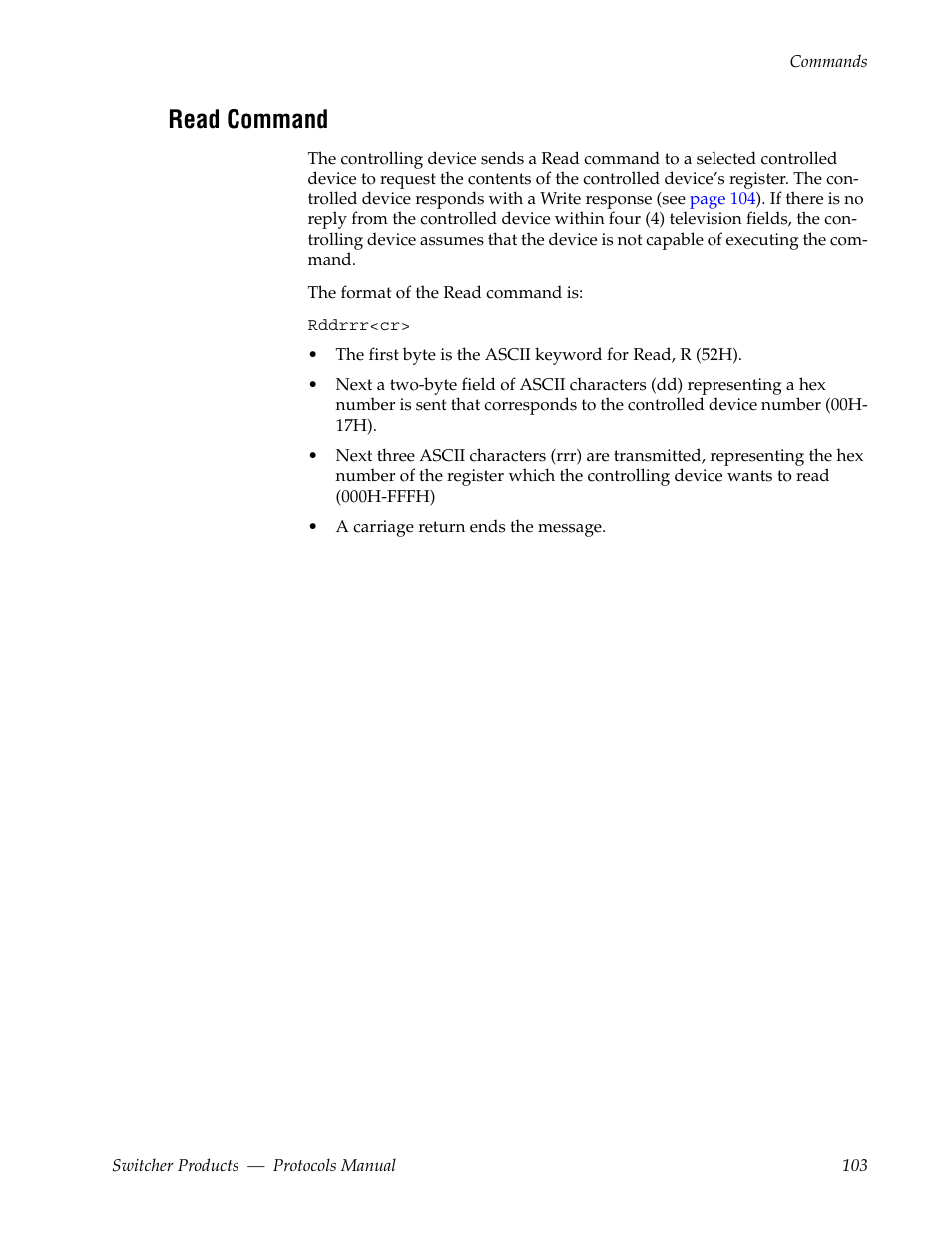 Read command | Grass Valley Switcher Products User Manual | Page 103 / 152