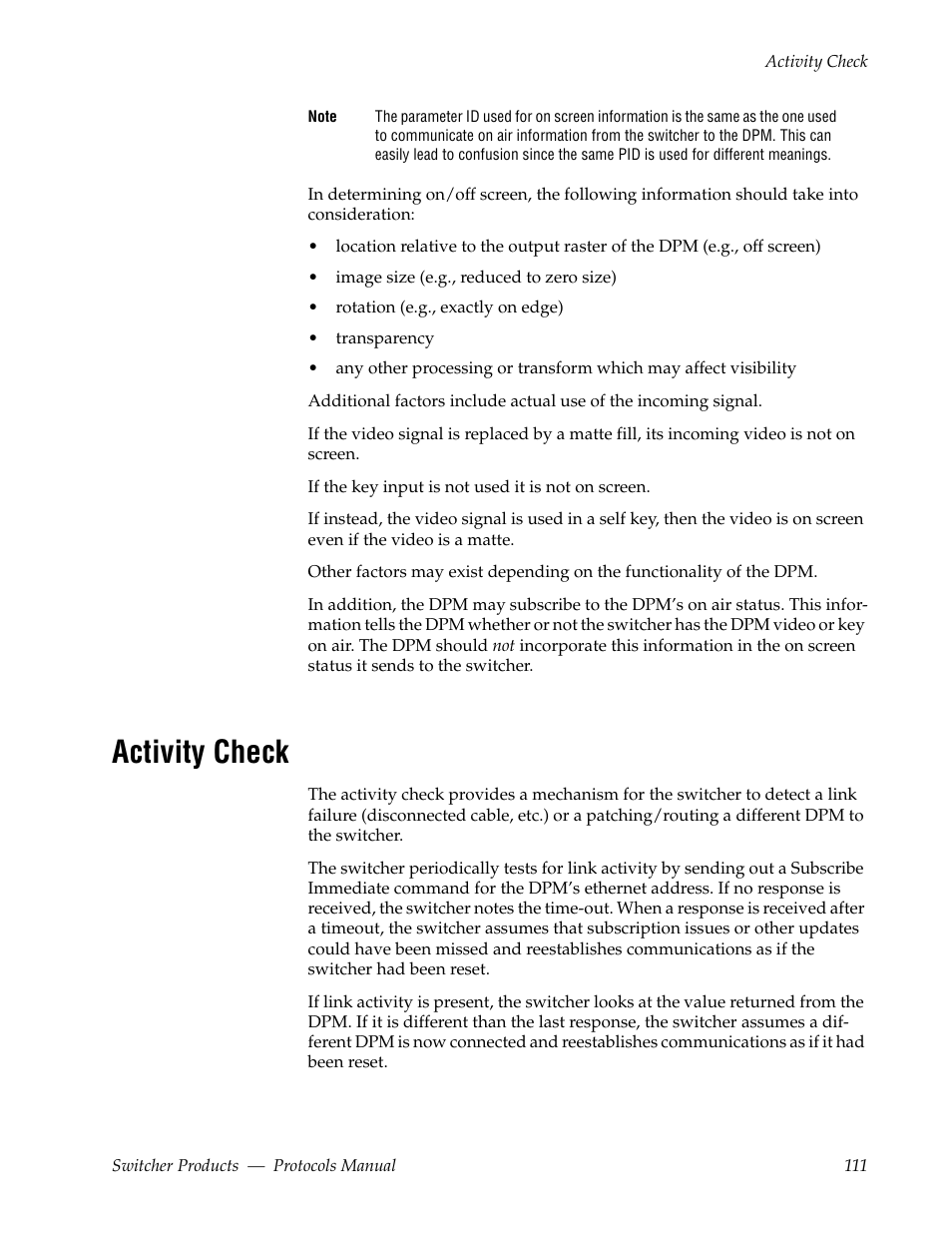 Activity check | Grass Valley Switcher Products User Manual | Page 111 / 152