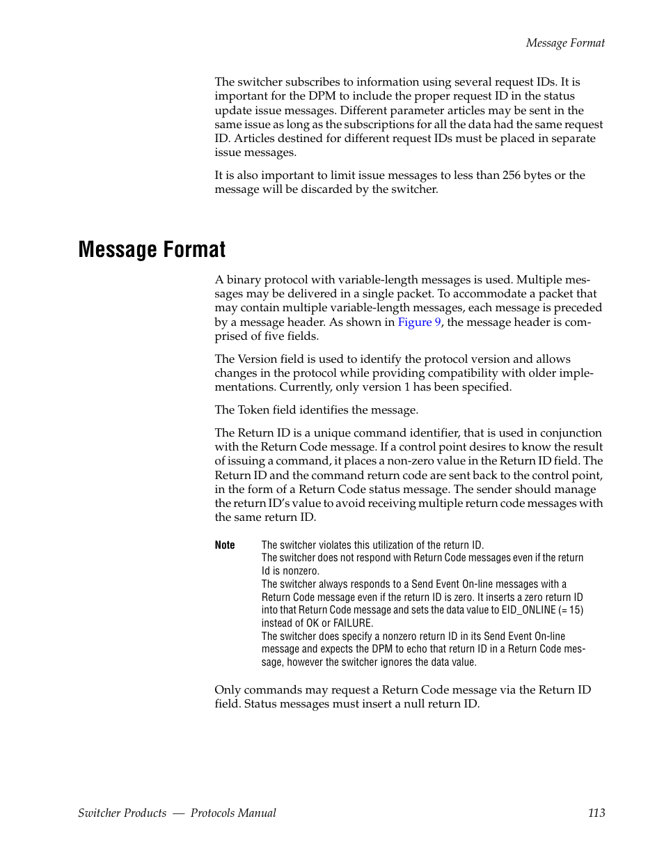 Message format, In message format | Grass Valley Switcher Products User Manual | Page 113 / 152