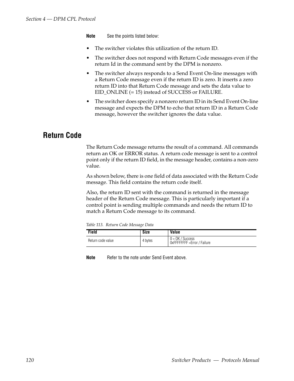 Return code | Grass Valley Switcher Products User Manual | Page 120 / 152