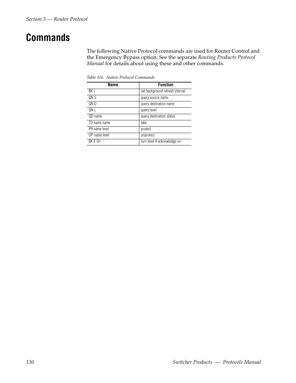 Commands | Grass Valley Switcher Products User Manual | Page 130 / 152