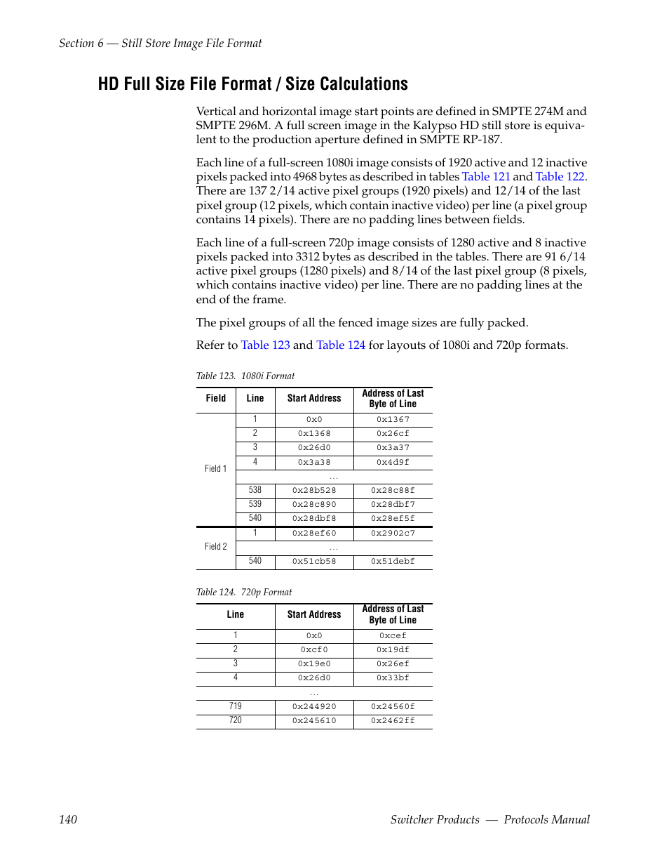 Hd full size file format / size calculations | Grass Valley Switcher Products User Manual | Page 140 / 152