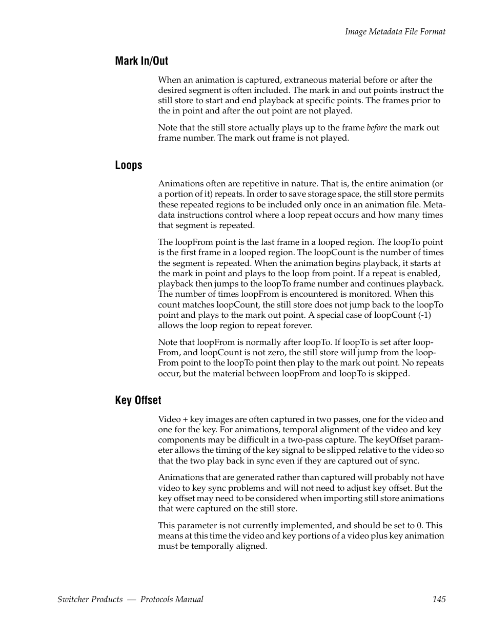 Mark in/out, Loops, Key offset | Grass Valley Switcher Products User Manual | Page 145 / 152