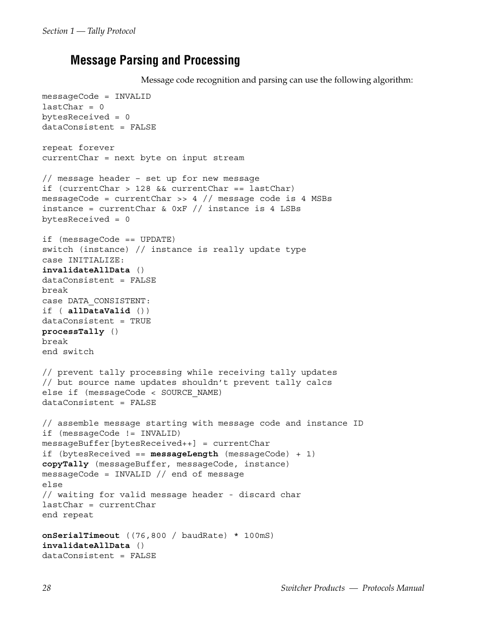 Message parsing and processing | Grass Valley Switcher Products User Manual | Page 28 / 152